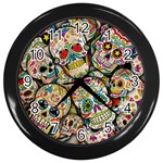 Sugar Skull Collage Wall Clock (Black)