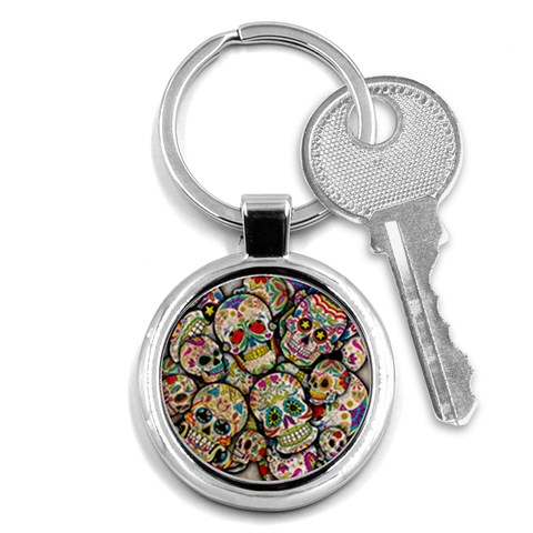 Sugar Skull Collage Key Chain (Round) from ArtsNow.com Front