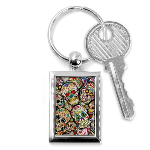 Sugar Skull Collage Key Chain (Rectangle) from ArtsNow.com Front
