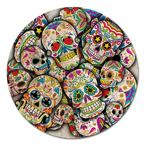 Sugar Skull Collage Magnet 5  (Round) from ArtsNow.com Front