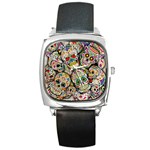 Sugar Skull Collage Square Metal Watch