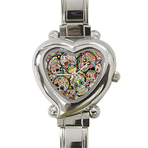 Sugar Skull Collage Heart Italian Charm Watch from ArtsNow.com Front