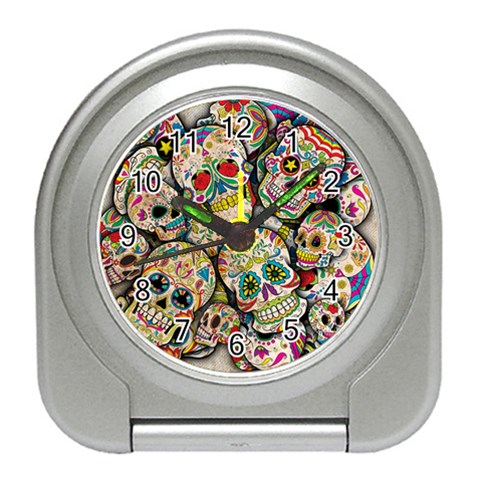 Sugar Skull Collage Travel Alarm Clock from ArtsNow.com Front
