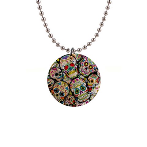 Sugar Skull Collage 1  Button Necklace from ArtsNow.com Front