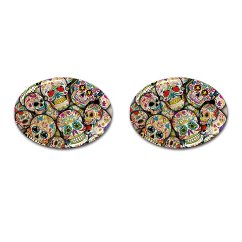 Sugar Skull Collage Cufflinks (Oval) from ArtsNow.com Front(Pair)