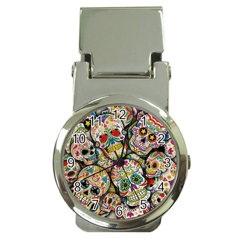 Sugar Skull Collage Money Clip Watch from ArtsNow.com Front