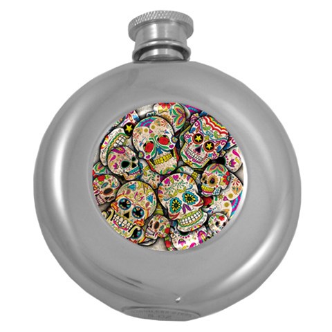 Sugar Skull Collage Hip Flask (5 oz) from ArtsNow.com Front