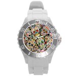 Sugar Skull Collage Round Plastic Sport Watch Large