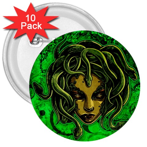 Medusa 3  Button (10 pack) from ArtsNow.com Front