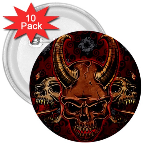 Evil Skulls 3  Button (10 pack) from ArtsNow.com Front