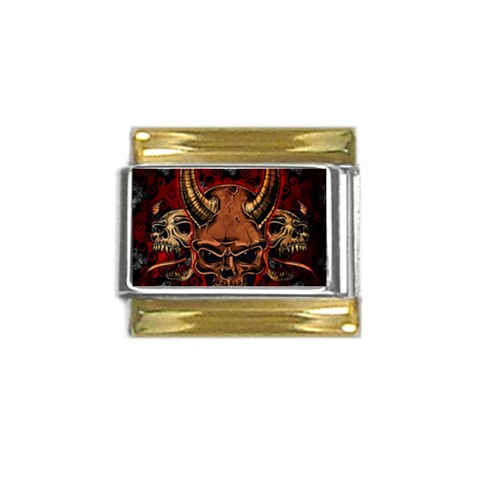 Evil Skulls Gold Trim Italian Charm (9mm) from ArtsNow.com Front
