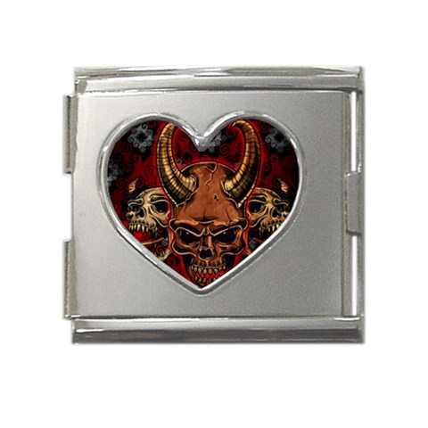Evil Skulls Mega Link Heart Italian Charm (18mm) from ArtsNow.com Front