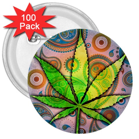 Ganja 3  Button (100 pack) from ArtsNow.com Front