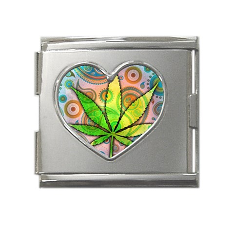 Ganja Mega Link Heart Italian Charm (18mm) from ArtsNow.com Front