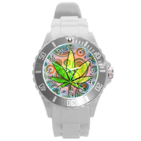 Ganja Round Plastic Sport Watch Large from ArtsNow.com Front
