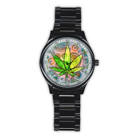 Ganja Men s Stainless Steel Round Dial Analog Watch from ArtsNow.com Front