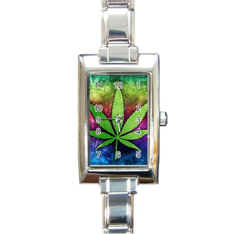 Pot Leaf Rectangular Italian Charm Watch from ArtsNow.com Front