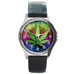 Pot Leaf Round Metal Watch