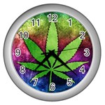 Pot Leaf Wall Clock (Silver)