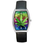 Pot Leaf Barrel Style Metal Watch