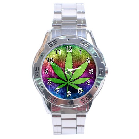 Pot Leaf Stainless Steel Analogue Men’s Watch from ArtsNow.com Front