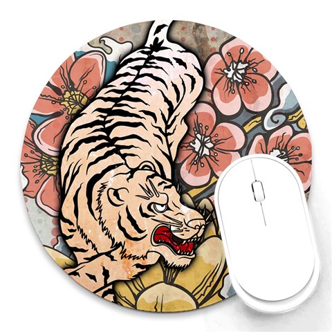 White Tiger Round Mousepad from ArtsNow.com Front
