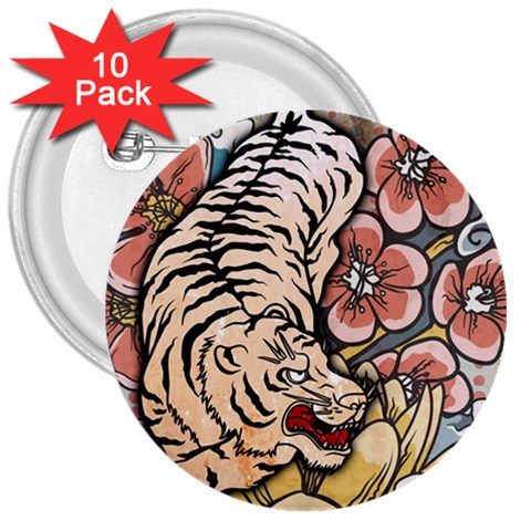 White Tiger 3  Button (10 pack) from ArtsNow.com Front
