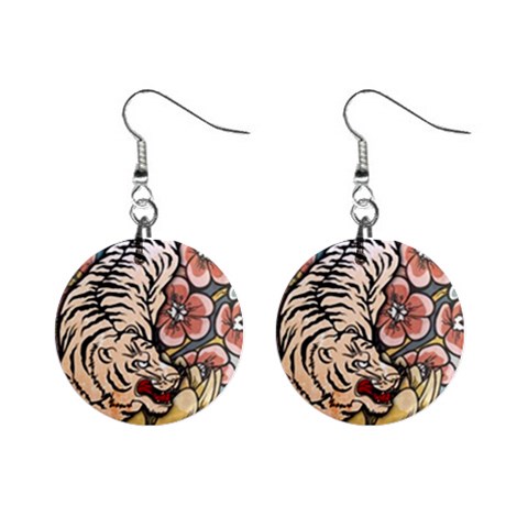 White Tiger 1  Button Earrings from ArtsNow.com Front