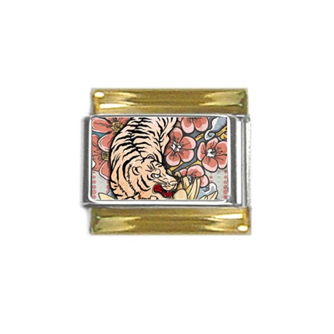 White Tiger Gold Trim Italian Charm (9mm) from ArtsNow.com Front