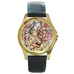 White Tiger Round Gold Metal Watch