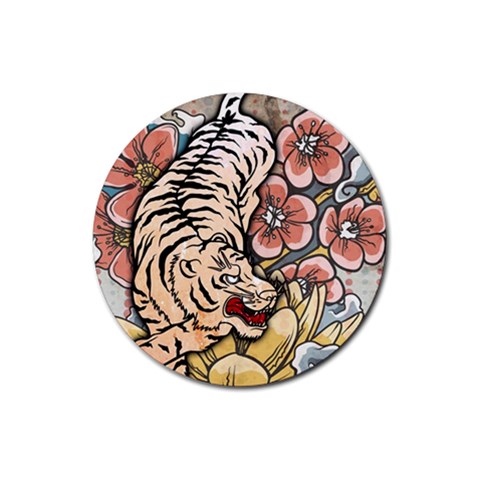White Tiger Rubber Coaster (Round) from ArtsNow.com Front