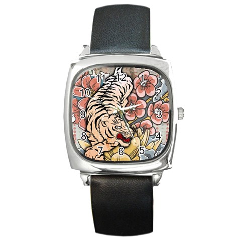 White Tiger Square Metal Watch from ArtsNow.com Front