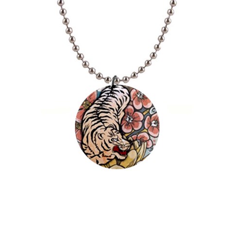 White Tiger 1  Button Necklace from ArtsNow.com Front