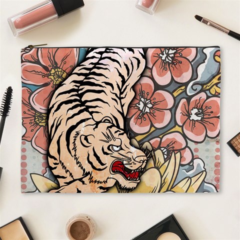 White Tiger Cosmetic Bag (XL) from ArtsNow.com Front