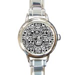 Sugar Skulls   Black And White Round Italian Charm Watch