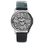 Sugar Skulls   Black And White Round Metal Watch