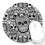 Sugar Skulls   Black And White Round Mousepad