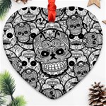 Sugar Skulls   Black And White Ornament (Heart)