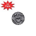 Sugar Skulls   Black And White 1  Mini Button (10 pack) 