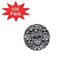 Sugar Skulls   Black And White 1  Mini Button (100 pack) 