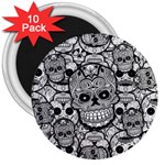 Sugar Skulls   Black And White 3  Magnet (10 pack)