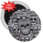 Sugar Skulls   Black And White 3  Magnet (100 pack)