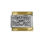 Sugar Skulls   Black And White Gold Trim Italian Charm (9mm)