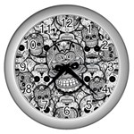 Sugar Skulls   Black And White Wall Clock (Silver)