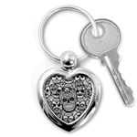 Sugar Skulls   Black And White Key Chain (Heart)