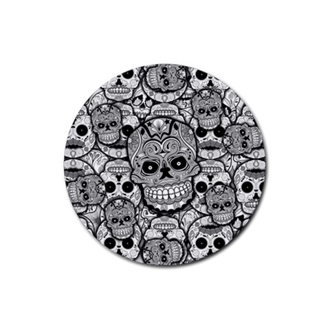 Sugar Skulls   Black And White Rubber Round Coaster (4 pack) from ArtsNow.com Front