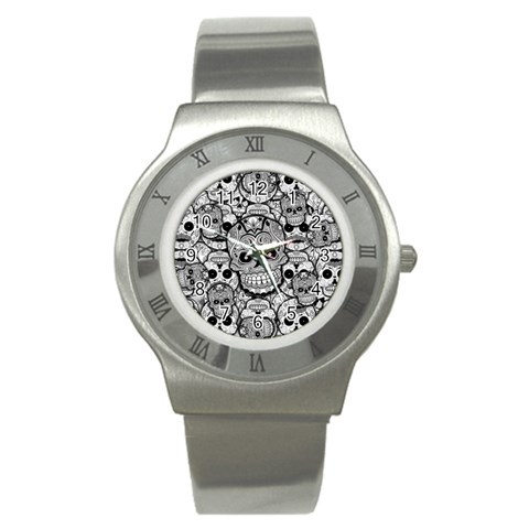 Sugar Skulls   Black And White Stainless Steel Watch from ArtsNow.com Front