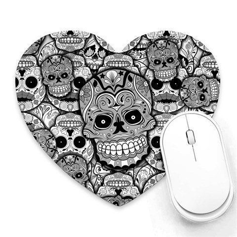Sugar Skulls   Black And White Heart Mousepad from ArtsNow.com Front