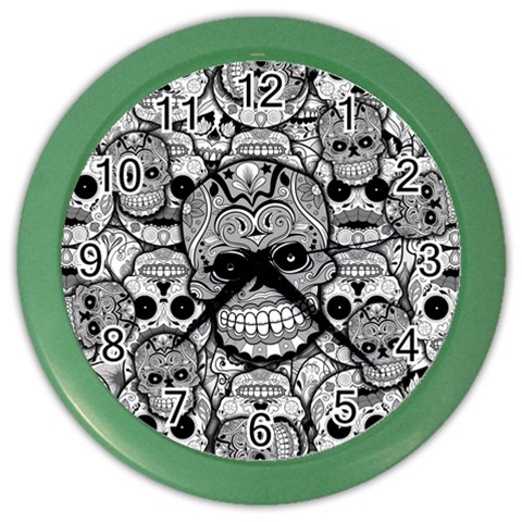 Sugar Skulls   Black And White Color Wall Clock from ArtsNow.com Front