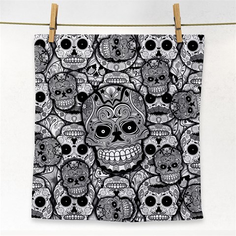 Sugar Skulls   Black And White Face Towel from ArtsNow.com Front